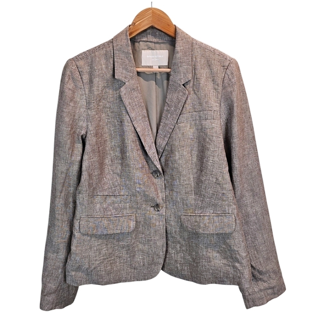 Banana Republic Womens 100% Linen Blazer 14 Taupe Neutral Natural Minimalist
